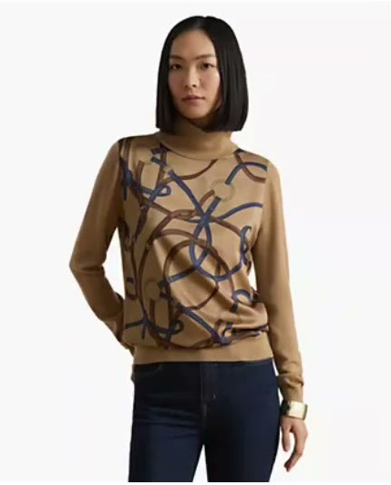 lauren ralph lauren — women's belting print turtleneck sweater lauren ralph lauren — women's belting print turtleneck sweater