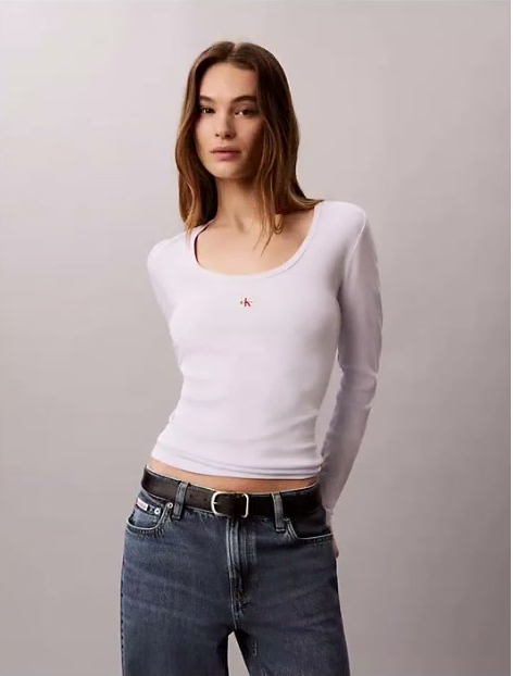 woven monologo rib scoop neck t shirt