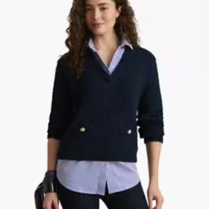 lauren ralph lauren — women's layered button trim v neck sweater