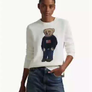 polo ralph lauren — women's polo bear linen cotton crewneck sweater