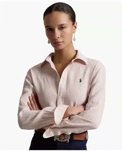 polo ralph lauren — women's classic fit striped linen shirt polo ralph lauren — women's classic fit striped linen shirt