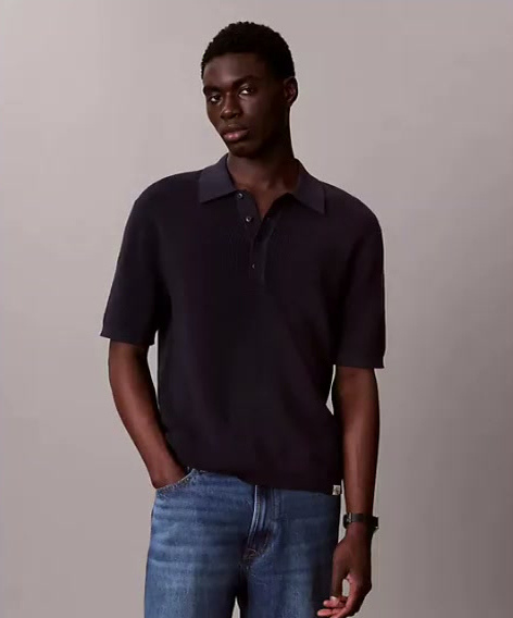 smooth cotton waffle sweater polo shirt