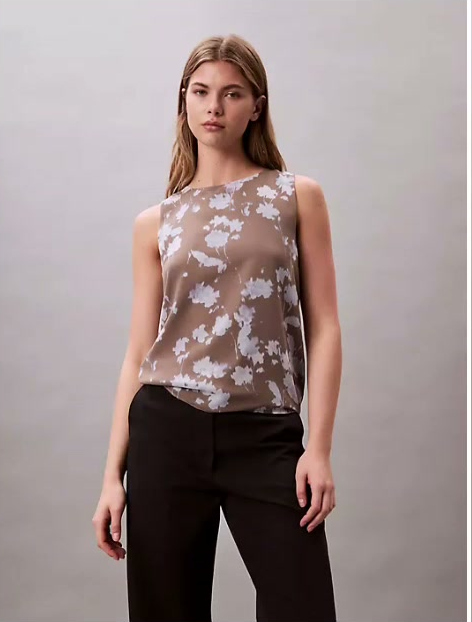 printed chiffon sleeveless shell top