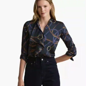 lauren ralph lauren — women's belting print ruffle trim twill shirt