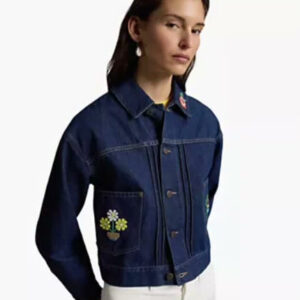 polo ralph lauren — women's spread collar beaded denim trucker jacket