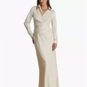 women's pleated button up charmeuse gown