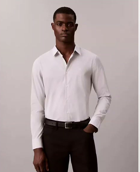 cotton stretch stripe slim button down shirt
