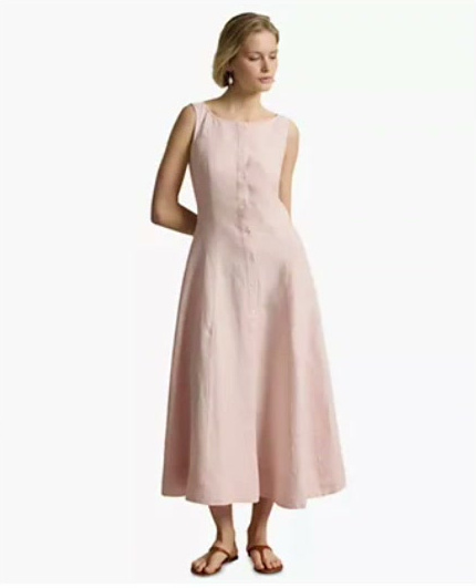 polo ralph lauren — women's striped fit and flare linen midi dress polo ralph lauren — women's striped fit and flare linen midi dress