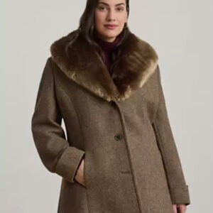 lauren ralph lauren — plus size faux fur collar coat macy's exclusive