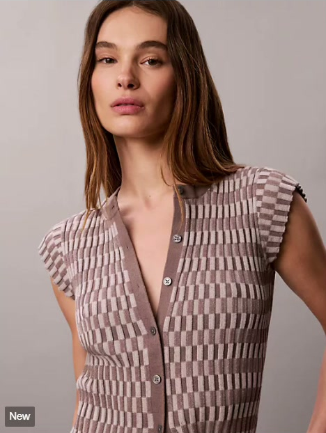 tech knit checkered rib cardigan