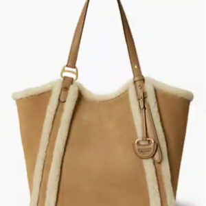 lauren ralph lauren — tasha extra large sherpa trim suede tote bag