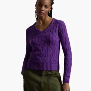 polo ralph lauren — women's cable knit cotton v neck sweater