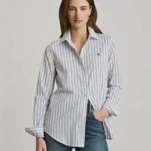 lauren ralph lauren — women's point collar striped broadcloth shirt