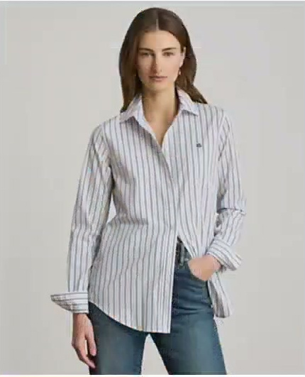 lauren ralph lauren — women's point collar striped broadcloth shirt lauren ralph lauren — women's point collar striped broadcloth shirt