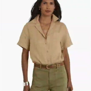 lauren ralph lauren — women's linen short sleeve camp shirt
