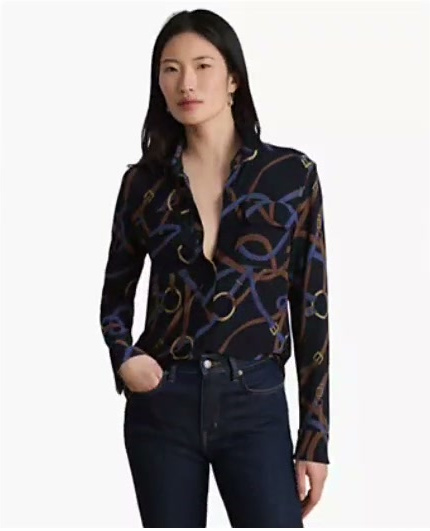 lauren ralph lauren — women's belting print stretch jersey shirt lauren ralph lauren — women's belting print stretch jersey shirt