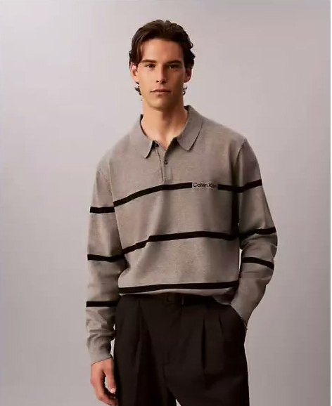 tech knit striped polo sweater