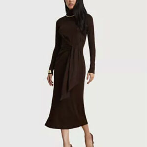 women's tie front turtle neck dress