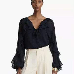 lauren ralph lauren — women's ruffle trim crinkle georgette blouse