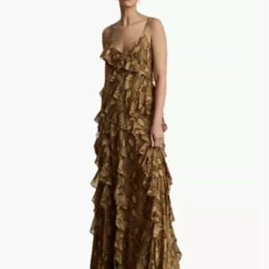 women's python print ruffle trim georgette gown
