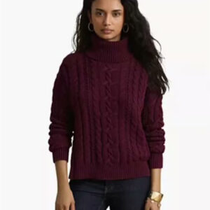 lauren ralph lauren — women's cable knit cotton turtleneck sweater