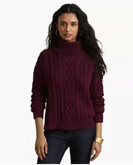 lauren ralph lauren — women's cable knit cotton turtleneck sweater lauren ralph lauren — women's cable knit cotton turtleneck sweater