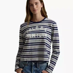 polo ralph lauren — women's striped crewneck long sleeve t shirt