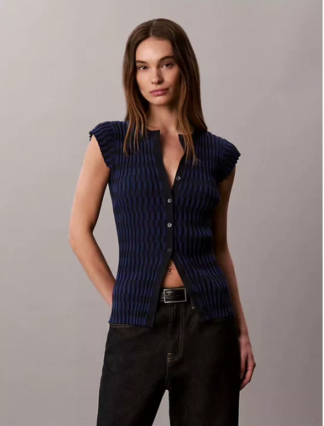 tech knit checkered rib cardigan