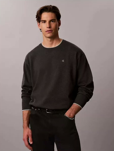 smooth cotton tipped crewneck sweater