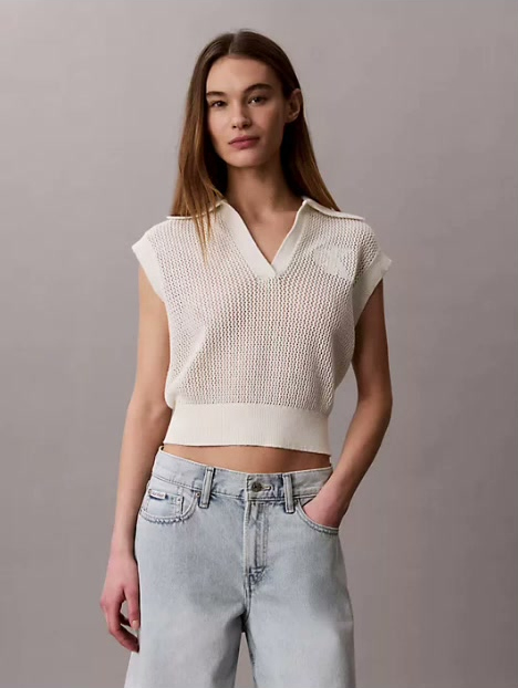 monogram crochet cropped top