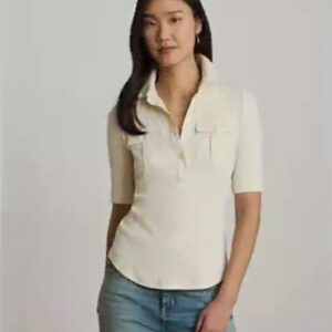 lauren ralph lauren — women's slim fit short sleeve collared top