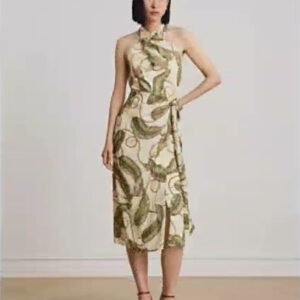 women's printed crisscross halter neck midi dress