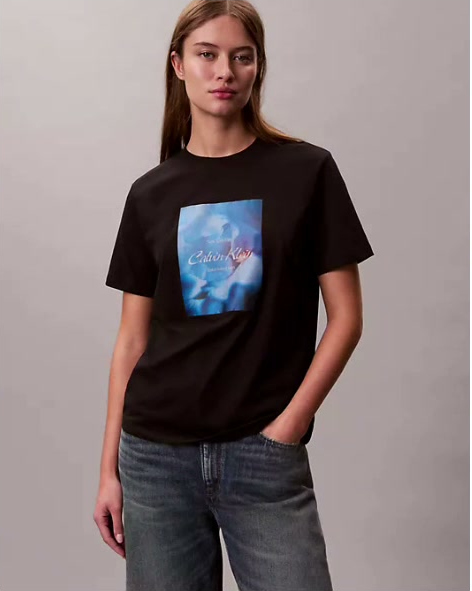 flower script logo graphic classic t shirt