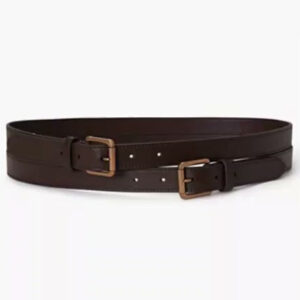 women's leather double buckle stacked wide belt