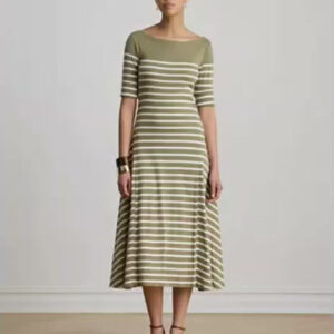 women's boat neck breton stripe ribbed midi dress