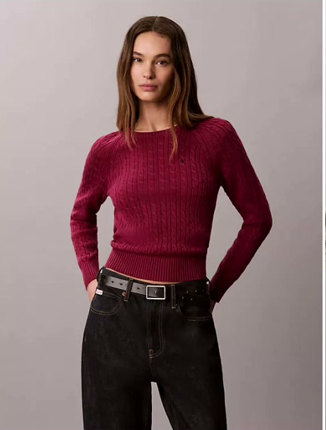 cable knit crewneck sweater