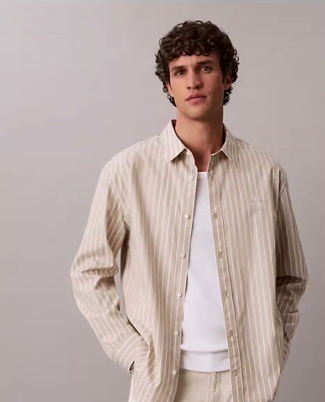 washed poplin stripe button down shirt
