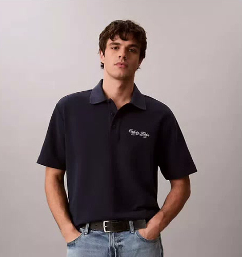 script logo graphic pique relaxed polo shirt