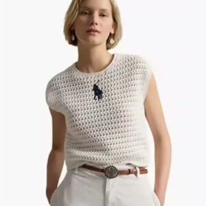 polo ralph lauren — women's big pony crocheted cotton sweater