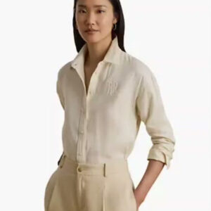 lauren ralph lauren — women's buttoned placket long sleeve linen shirt