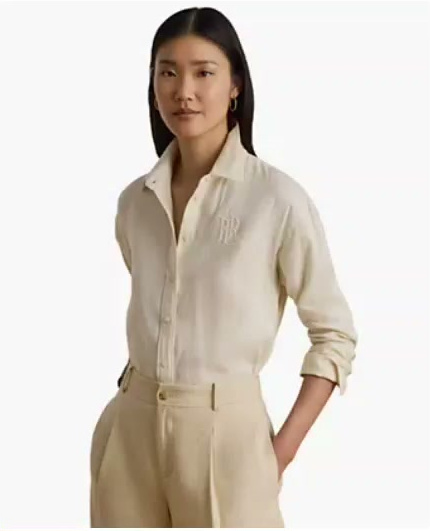 lauren ralph lauren — women's buttoned placket long sleeve linen shirt lauren ralph lauren — women's buttoned placket long sleeve linen shirt