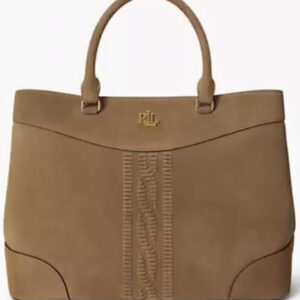 lauren ralph lauren — suede cable embossed large marcy satchel handbag