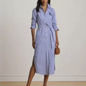 women's point collar striped broadcloth shirt dress
