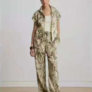 lauren ralph lauren — women's mid rise palm frond print wide leg pants