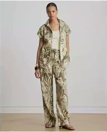lauren ralph lauren — women's mid rise palm frond print wide leg pants lauren ralph lauren — women's mid rise palm frond print wide leg pants