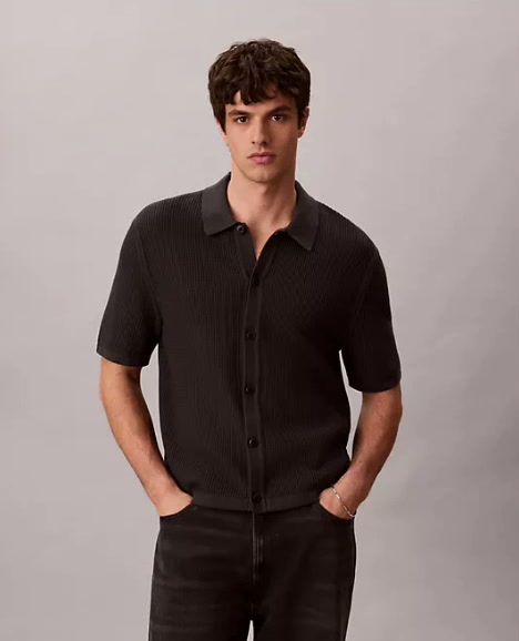 cotton mesh button down sweater