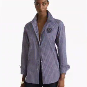 lauren ralph lauren — women's striped point collar relaxed fit button down shirt