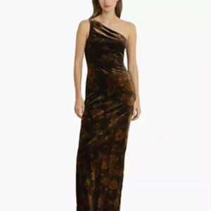 women's one shoulder floral velvet gown