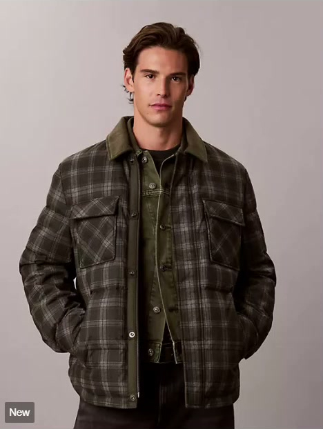 printed plaid down puffer jacket