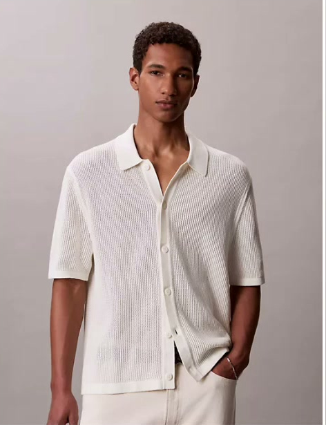 cotton mesh button down sweater